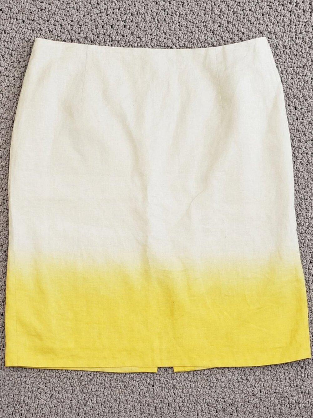 J Crew Women Sz 12 Straight Pencil Skirt White Dye Yellow 100% Linen Knee Length